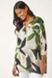 Roman Leaf Green Floral Print Pleat Front Top - Image 1 of 1