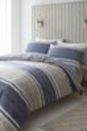 Catherine Lansfield Blue Textured Banded Stripe Reversible Duvet Cover Set - Image 1 of 1