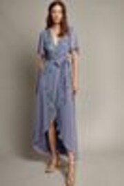 Monsoon Blue Sarah Floral Print Embellished Maxi Wrap Dress - Image 1 of 1