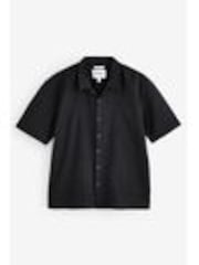 Threadbare Black Relaxed Fit Linen Blend Lace Trim Shirt - Image 1 of 1