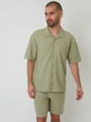 Threadbare Green Textured Revere Collar Short Sleeve Shirt - Image 1 of 1