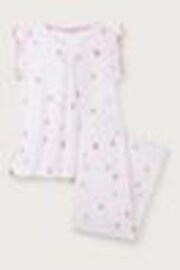 The White Company 100% Cotton Flutter Sleeve Strawberry Relaxed Fit White Pyjamas - Image 1 of 1