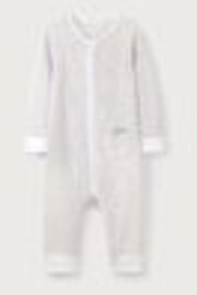 The White Company Grey 100% Cotton Elephant Pocket Stripe Zip Sleepsuit - Imagen 1 de 1
