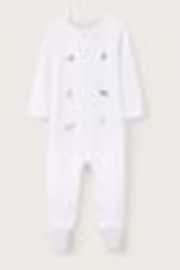 The White Company 100% Cotton Party Animals Print Embroidered White Sleepsuit - Image 1 of 1