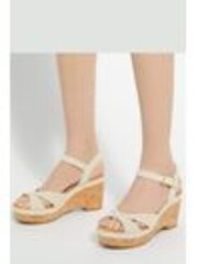 Dune London Cream Wide Fit Kelulu Cork Cross Wrap Wedge Sandals - Image 1 of 1