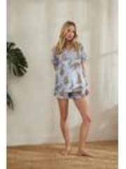 Chelsea Peers Blue Maternity Seersucker Cotton Leopard Stripe Print Short Pyjamas Set - Image 1 of 1