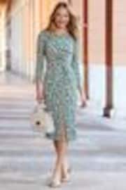 Sosandar Grey Abstract Print Knot Front Midi Dress - Image 1 of 1