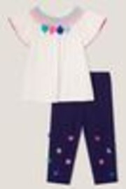 Monsoon Natural 100% Cotton 3D Flower Embroidered Top and Leggings Set - Image 1 of 1