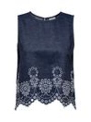 JDY Blue Sleeveless Embroidery Scallop Detail Denim Blouses - Image 1 of 1