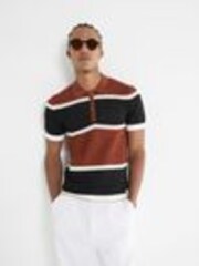 River Island Brown Pointelle Blocked Polo Shirt - Image 1 of 1