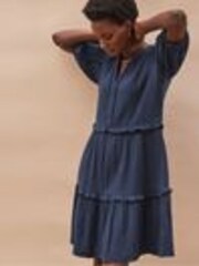 Ro&Zo Blue Short Sleeve Cheesecloth 100% Cotton Mini Dress - Image 1 of 1