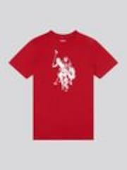 U.S. Polo Assn Red Boys Double Horsemen Graphic Print 100% Cotton T-Shirt - Image 1 of 1