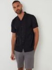 Threadbare Black Pleat Detail Linen Blend Short Sleeve Shirt - Image 1 of 1