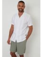 Threadbare White Pleat Detail Linen Blend Short Sleeve Shirt - Image 1 of 1