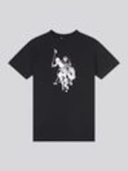 U.S. Polo Assn Black Boys Double Horsemen Graphic Print 100% Cotton T-Shirt - Image 1 of 1