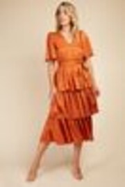 Little Mistress Rust Orange Copper Satin Midaxi Dress - Image 1 of 1