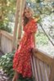 Little Mistress Orange Floral Wrap Midaxi Dress - Image 1 of 1