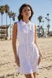 Lipsy White Broderie Petite Sleeveless Tie Waist Mini Shirt Dress - Image 1 of 1