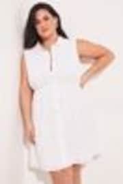 Lipsy White Broderie Curve Sleeveless Tie Waist Mini Shirt Dress - Image 1 of 1