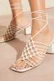 Love & Roses White Block Heeled Strappy Ankle Tie Low Sandals - Image 1 of 1
