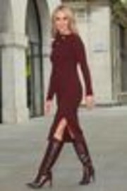 Lipsy Berry Red Knitted Envelope Neck Bodycon Midi Dress - Image 1 of 1