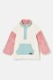 Joules Kids' Always Cosy Cream Colourblock Quarter Zip Borg Fleece - Image 1 of 1