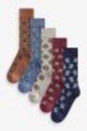 Navy Blue/Orange Animal Fun Pattern Socks 5 Pack - Image 1 of 1