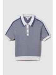 Reiss Blue Brunswick Junior Geometric Design Knitted Polo Shirt - Image 1 of 1