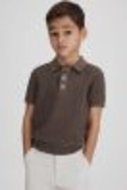 Reiss Pecan Brown Pascoe 9-13 yrs Textured Modal Blend Polo Shirt - Image 1 of 1