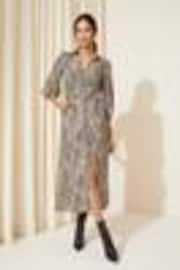 Friends Like These Beige V Neck Jersey Belted Midi Shirt Dress - Image 1 of 1