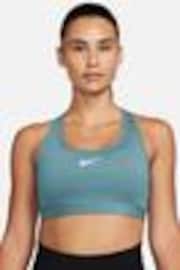 Nike Denim Turquoise Swoosh Medium Support Padded Sports Bra - Image 1 of 1