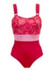 Pour Moi Red Palm Springs Colour Block Tummy Control Swimsuit - Image 1 of 1