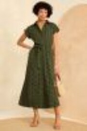 Love & Roses Khaki Green Roll Sleeve Belted Shirt Dress - Image 1 of 1