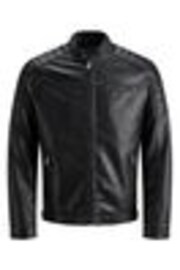 JACK & JONES Black Faux Leather Biker Jacket - Image 1 of 1