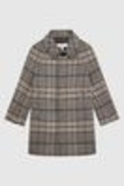 Reiss Brown Check Jojo Junior Single Breasted Raglan Overcoat - Image 1 of 1