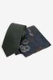 Forest Green/Navy Blue Floral Silk Tie And Pocket Square Set - Image 1 of 1