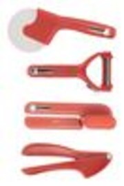 Fusion Red Set of 4 Can Opener, Multi Peeler, Pizza Cutter and Garlic Press - Image 1 of 1