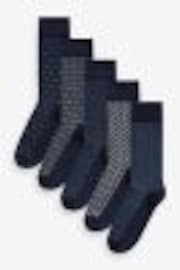 Navy Blue/White Pattern Smart Socks 5 Pack - Image 1 of 1