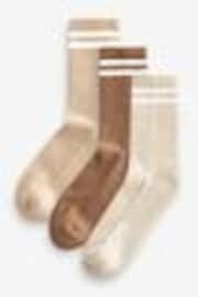 Neutral/White Stripe Cushion Sole Ribbed Sport Ankle Socks 3 Pack With Arch Support - Image 1 of 1