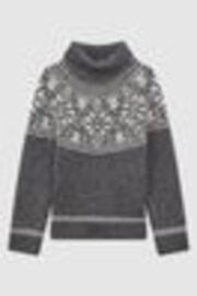 Reiss Charcoal Melange Abbotsford Knitted Fair Isle Pattern Roll Neck Jumper - Image 1 of 1