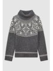 Reiss Charcoal Melange Abbotsford 3-9 yrs Knitted Fair Isle Pattern Roll Neck Jumper - Image 1 of 1