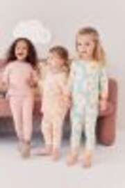 Neon Orange/Blaues Blumenmuster - Langärmeliger Kuschel-Pyjama mit Druck, im 3er-Pack (9Monate–10Jahre) - Bild 1 von 1