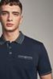 Navy/Silver 100% Cotton Short Sleeve Smart Collar Polo Shirt - Image 1 of 1