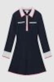 Reiss Navy Annie Teen Ribbed Colourblock Mini Dress - Image 1 of 1