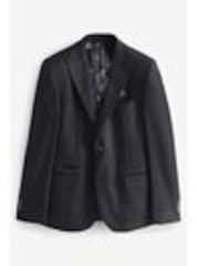 Navy Blue Skinny Fit Trimmed Check Suit Jacket - Image 1 of 1