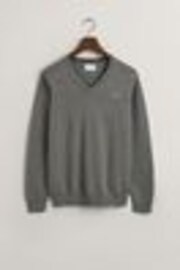 GANT Dark Grey Melange Classic 100% Cotton V-Neck Jumper - Image 1 of 1