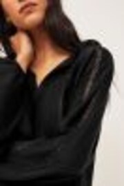 Black Textured Long Sleeve V-Neck Blouse - Image 1 of 1