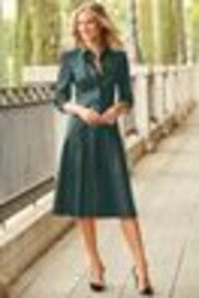 Sosandar Green/White Faux Leather Popper Front Shirt Dress - Image 1 of 1