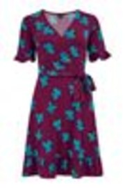 Pour Moi Purple Birdie Stretch Viscose Jersey Wrap Front Dress - Image 1 of 1