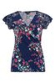Pour Moi Purple & Blue Julie Fuller Bust Slinky Jersey Lace Trim Wrap Top - Image 1 of 1